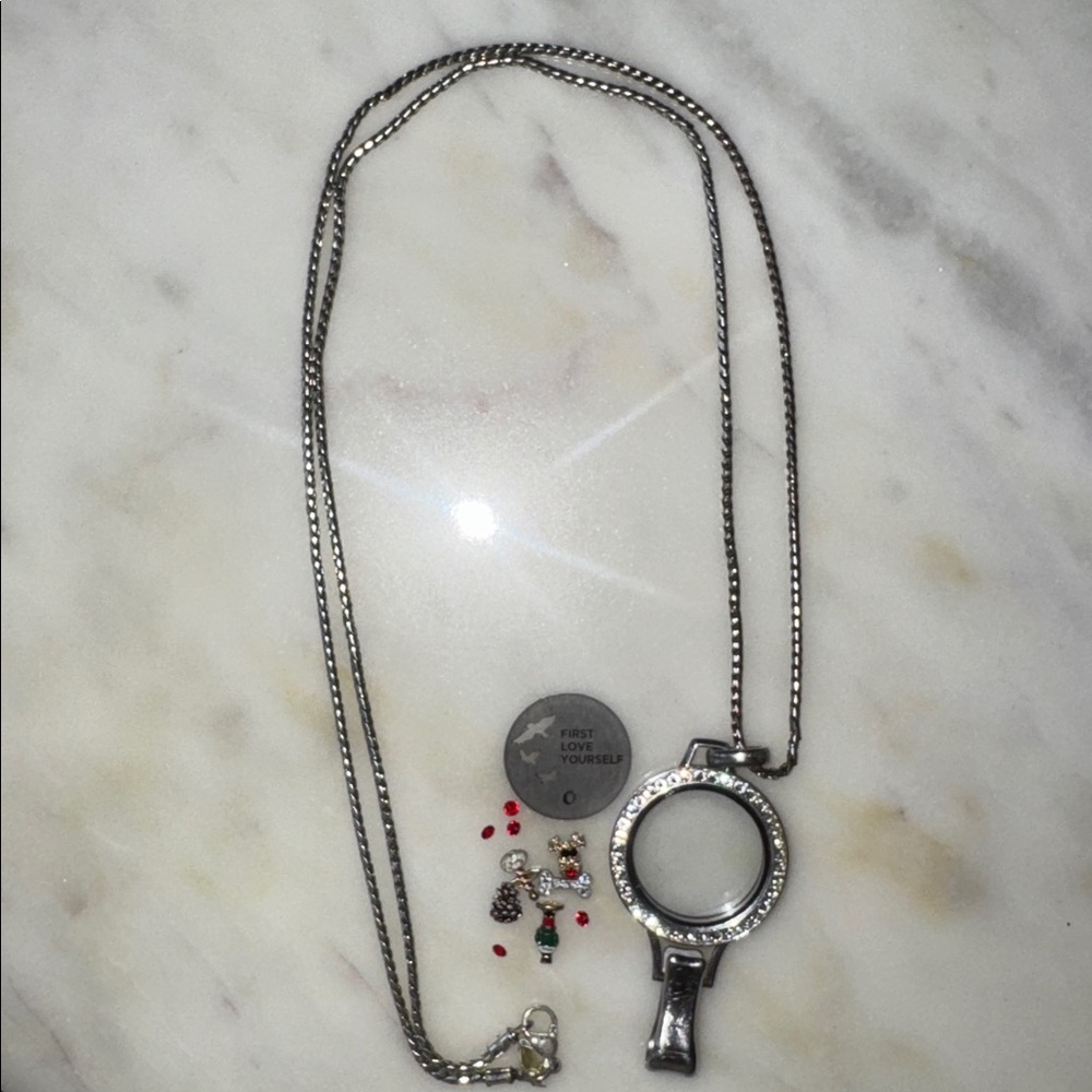 Origami Owl Lanyard Locket Necklace with insert/charms